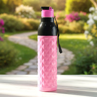 Slim shape side profile of diamond pattern water bottle