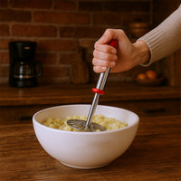 Seamless round mesh head design of the stainless steel masher ensures smooth results.