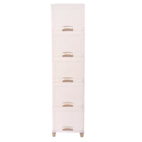 Stacked plastic storage drawers ideal for toys and clothes organization