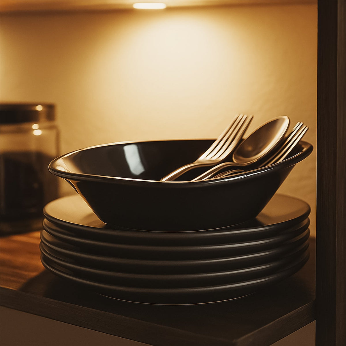 Glossy finish black plastic Marin serving bowl suitable for everyday use