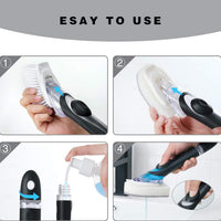 Durable bristles and built-in scraper on the refillable dish brush head.
