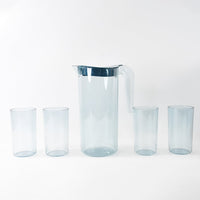 Daily use BPA-free plastic jug and 4 glass set showing clear, lightweight design