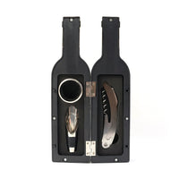 Compact wine tool kit stored in elegant bottle-shaped case