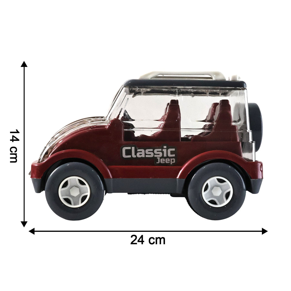 Robust friction-powered toy jeep for toddlers and kids