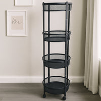 Space-saving 4-layer vertical round metal mesh trolley with caster wheels