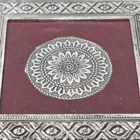 Top view of the silver pooja chowki, showcasing its exquisite mandala pattern and finish.