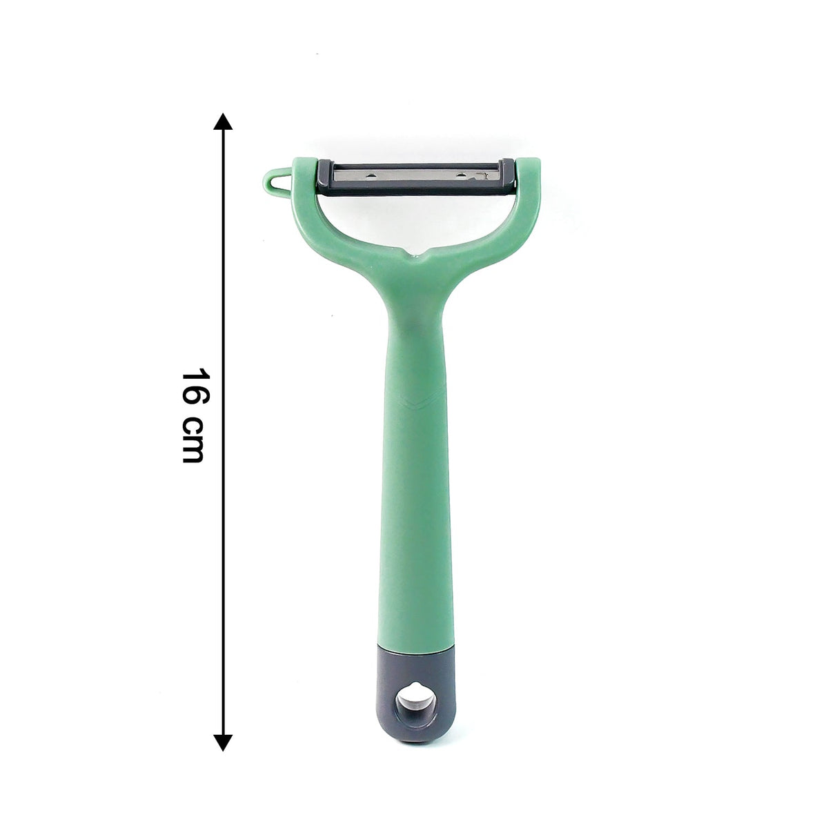 Ergonomic handle on vegetable and fruit peeler for comfortable grip