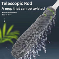 Stainless steel handle mop placed on floor, ideal for hardwood and tile surfaces