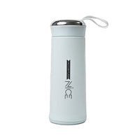 Durable glass water bottle with a protective grey silicone sleeve and bamboo lid for a firm grip.