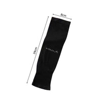 Black elbow compression sleeve on arm showing flexible fabric