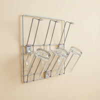 Wall-mounted stainless steel cup rack holding multiple drinkware