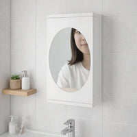 Wall mounted makeup mirror cabinet for vanity and bathroom space