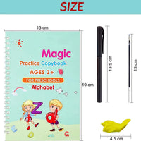 Close-up of a child using a Magic Copybook to practice writing skills.