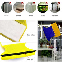 Close-up of the magnetic window cleaner's strong magnet and durable rubber squeegee for effective cleaning.