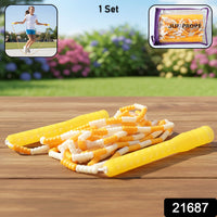 Set of yellow and white beaded skipping ropes for kids outdoor play