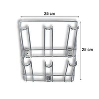 Front view of wall-mounted stainless steel mug and cup holder rack