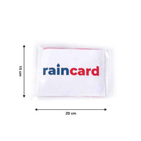 Raincoat card packaging showing product branding and instructions