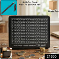 Plastic savings board showing clear money saving layout
