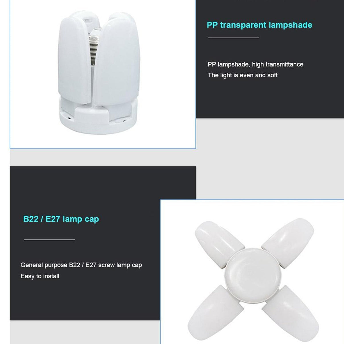 White colored LED fan blade bulb with foldable blades