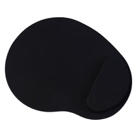 Black ergonomic mouse pad with wrist rest on desk
