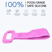 Double-sided silicone body wash belt for exfoliating skin.