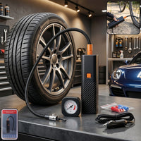 Compact portable car tyre inflator with easy-to-carry design