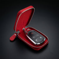 Close-up of the leather key case showing protective finish