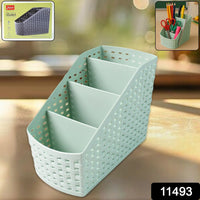 Multi-Purpose Storage Basket Organizer filled with household items on desk