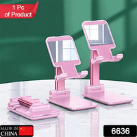 Front view of the mobile holder with an integrated mirror, ready for use.