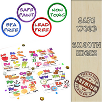 Vibrant alphabet learning puzzle pieces with corresponding images.