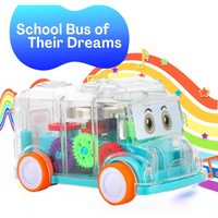 Diagram showcasing detailed features of the transparent musical gear bus toy.