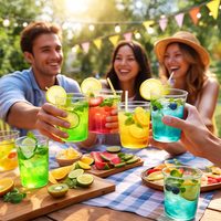 Six mojito glasses neatly arranged for party serving