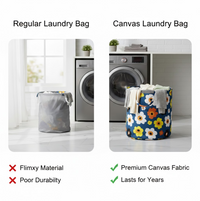 Spacious 45-litre canvas laundry bag shown with ample capacity for clothes.