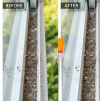 Dust cleaning brush in action, effectively cleaning a keyboard and window frame.