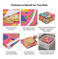 Illustration showcasing the design and benefits of the Tidy Table roti cover.
