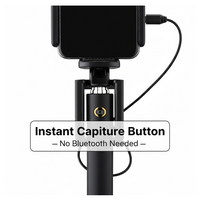 Set of selfie stick accessories, highlighting the aux wire and phone holder compatibility.