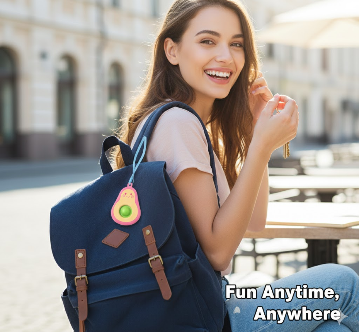 Cute Avocado-Shaped Mini Push Pop Keychain Toy with Strap (1 Pc)
