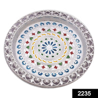 Silver plated pooja thali with a subtle design, enhancing your festive rituals.