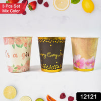 Stack of mixed colour paper cups, showcasing their sturdy design.