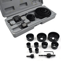 Hole saw kit with 12 pieces, displaying the 19-64mm diameter range for versatility.