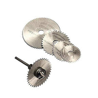 Multiple sizes of HSS circular saw blades displayed for rotary tool compatibility.
