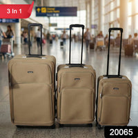 Soft side trolley luggage set with extended retractable handles for easy transport