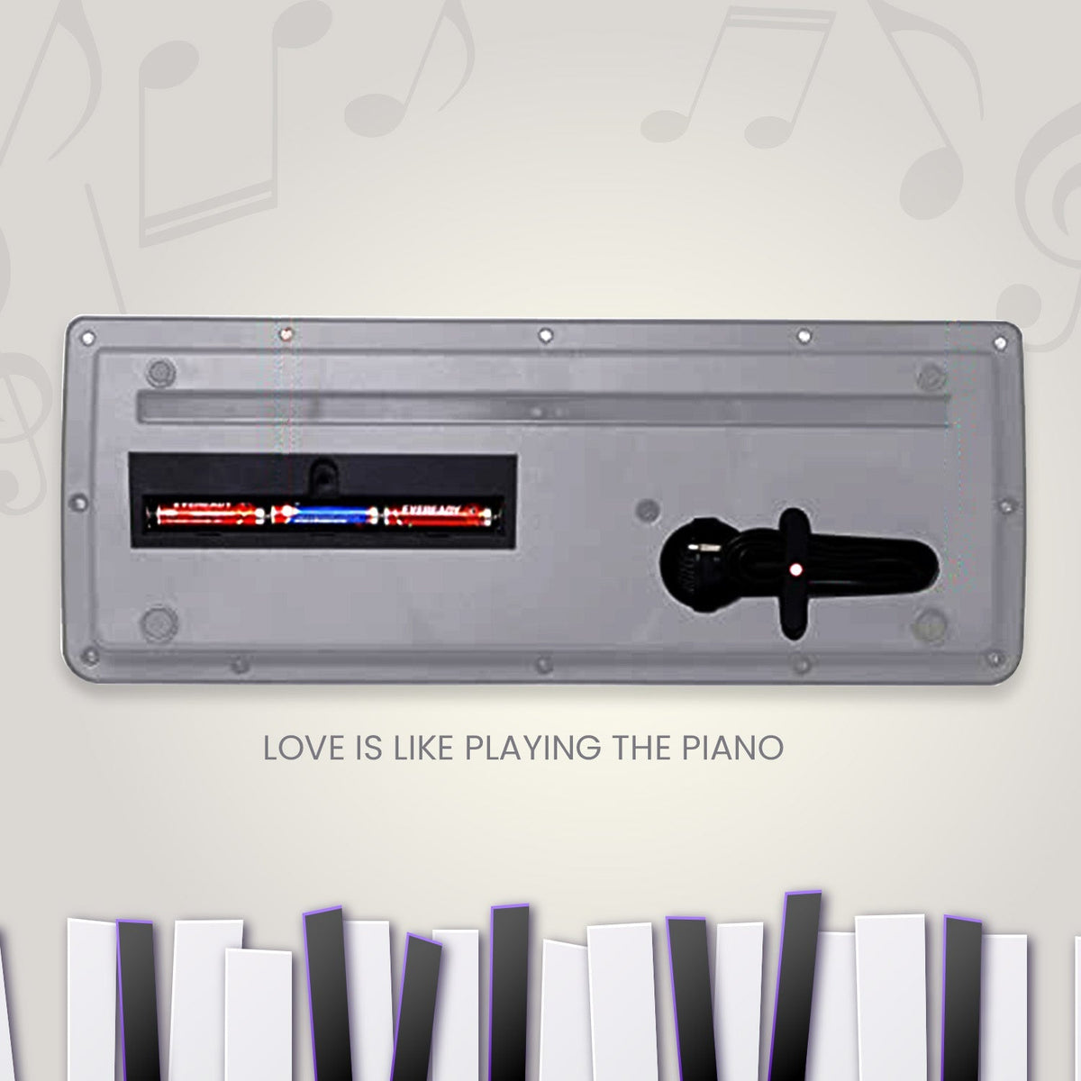 Close-up of the microphone input on the kids piano keyboard.