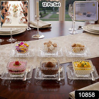 12-piece set of transparent glass serving plates and bowls