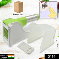 Easy-to-use potato chipper with a detachable container for collecting fries.