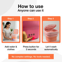 Angled view of the portable washing machine, showcasing its ergonomic design and sturdy build.