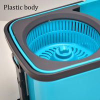 Easy-to-use spin mop with a wide bucket for thorough floor cleaning.