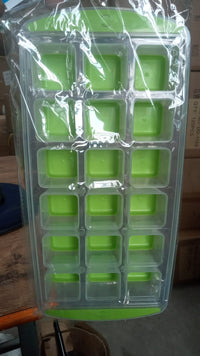A single green 18-cavity silicone ice cube tray, showcasing its bright color and design.
