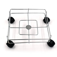 Close-up of the polished stainless steel material of the sturdy oil stand.