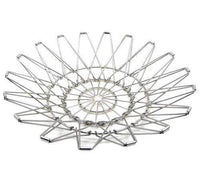 Durable stainless steel wire bowl in a unique shape, suitable for kitchen and dining use.